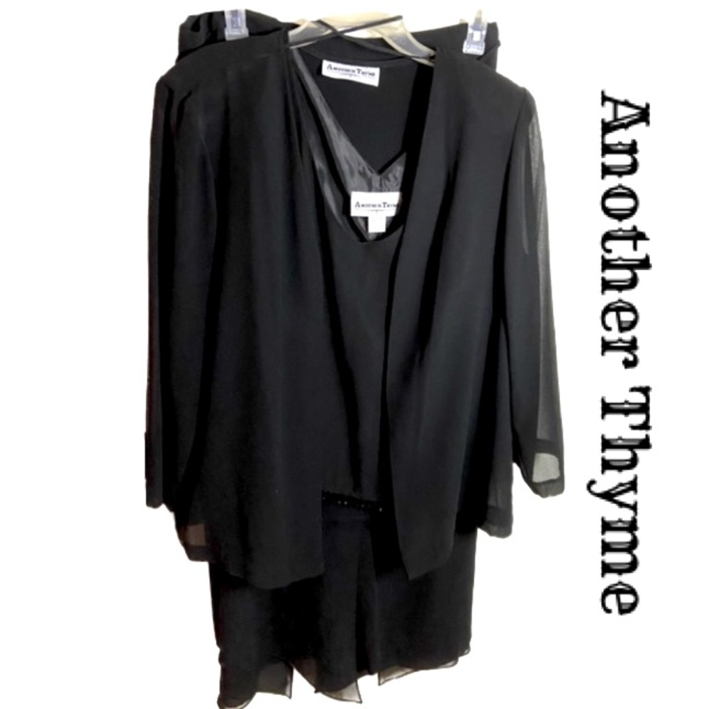 ANOTHER THYME 3 Piece Set Sheer~Jacket Beaded~Shell Wide-Leg Pants~Sheer Overlay - Picture 1 of 10